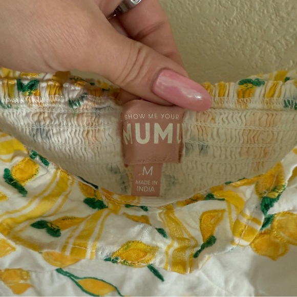 Show me your MUMU Jolene mini dress limoncello embroidery ruffled size M - Picture 6 of 11